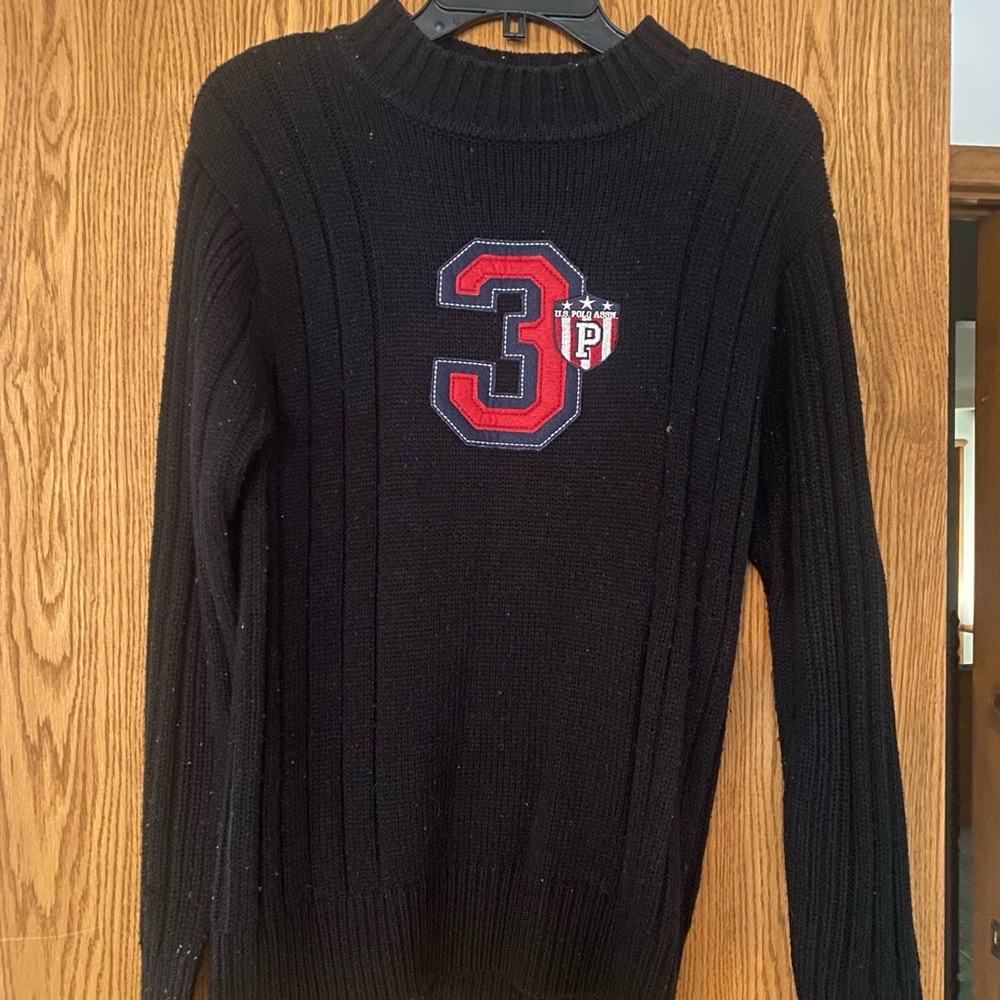 U.S. Polo Assn. Black and Red Crewneck Sweater with Varsity Design